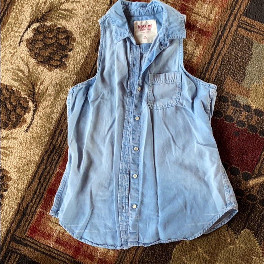 sleeveless denim button up shirt